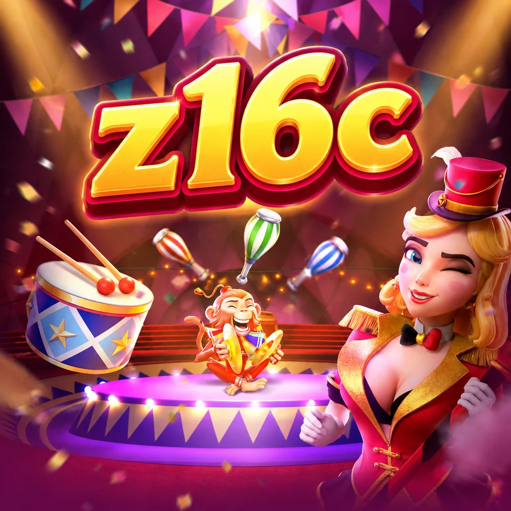 โลโก้ z16c และเวทีละครสัตว์พร้อมนักแสดงสาวและลิงตีฉาบในเกม Circus Delight